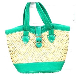 Gap Woven Farmers Market Tote With Green Trim NWOT